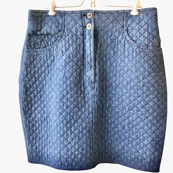 Perry Ellis Vintage 80's Blue Denim Skirt QUILTED - Picture 13 of 15
